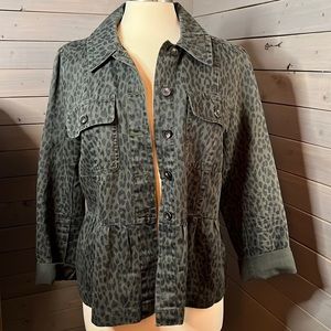 Loft Army Green Leopard Peplum Jacket